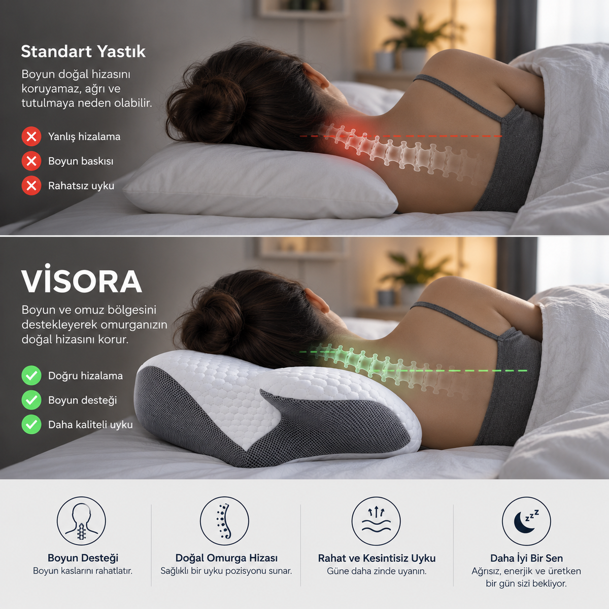 VİSORA® Ergonomic Visco Neck Support Pillow