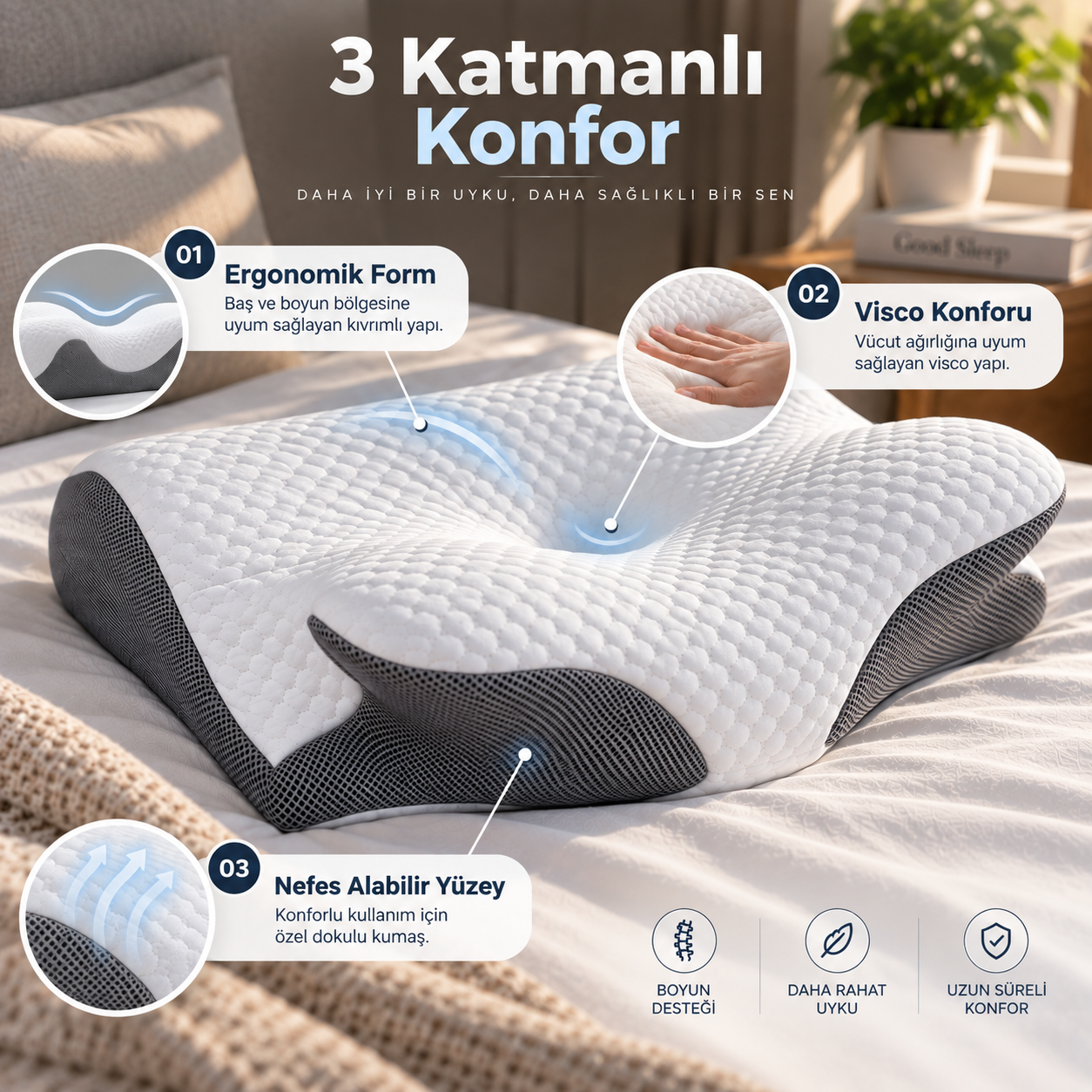 VİSORA® Ergonomic Visco Neck Support Pillow